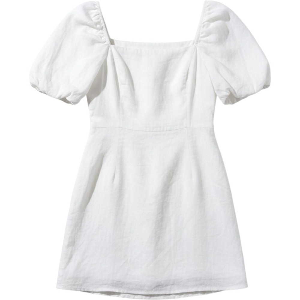 Abercrombie & Fitch Linen Blend Mini Dress Women M White Puff Sleeve Cottagecore